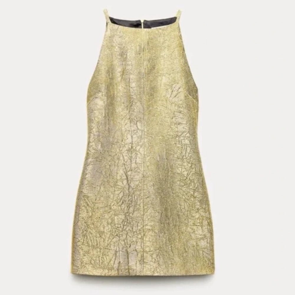 Zara Collection Shiny Gold Halter-style Mini Dress Medium - Picture 2 of 10